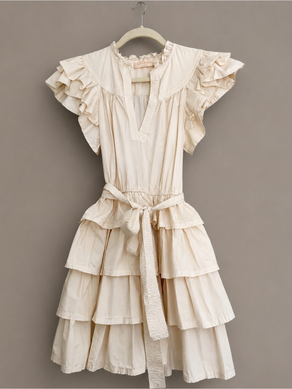 Ulla Johnson Lulua Dress Bone Ivory Cotton Ruffle Tiered Mini Dress Size 4